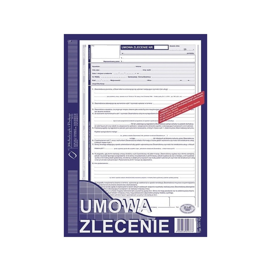 511-1U UMOWA ZLECENIE DRUK DRUKI KADROWE A4
