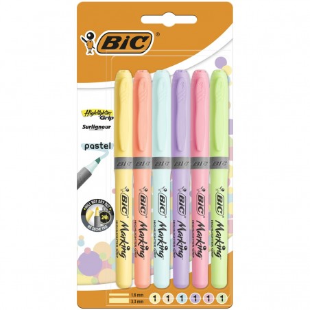 Komplet-Zakreślacz-BIC-Highlighter-Grip-6-pastelowych-kolorow