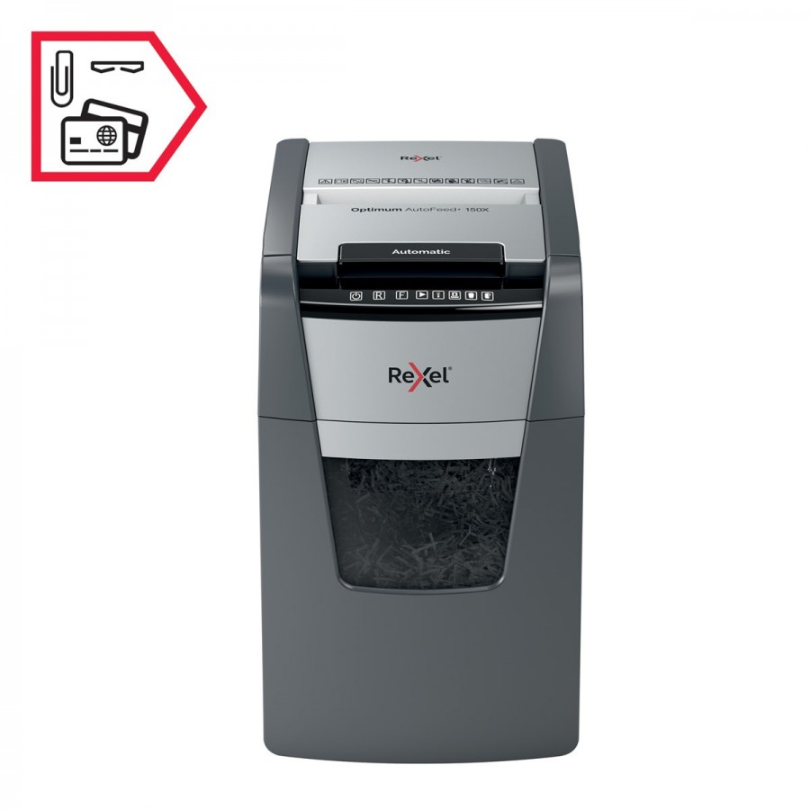 Niszczarka Rexel Optimum AutoFeed+ 150X, (P-4), 150 kartek, 44 l kosz