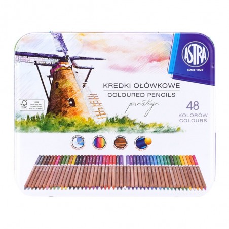 Kredki ołówkowe Astra Prestige w metalowym pudełku 48 kolorów