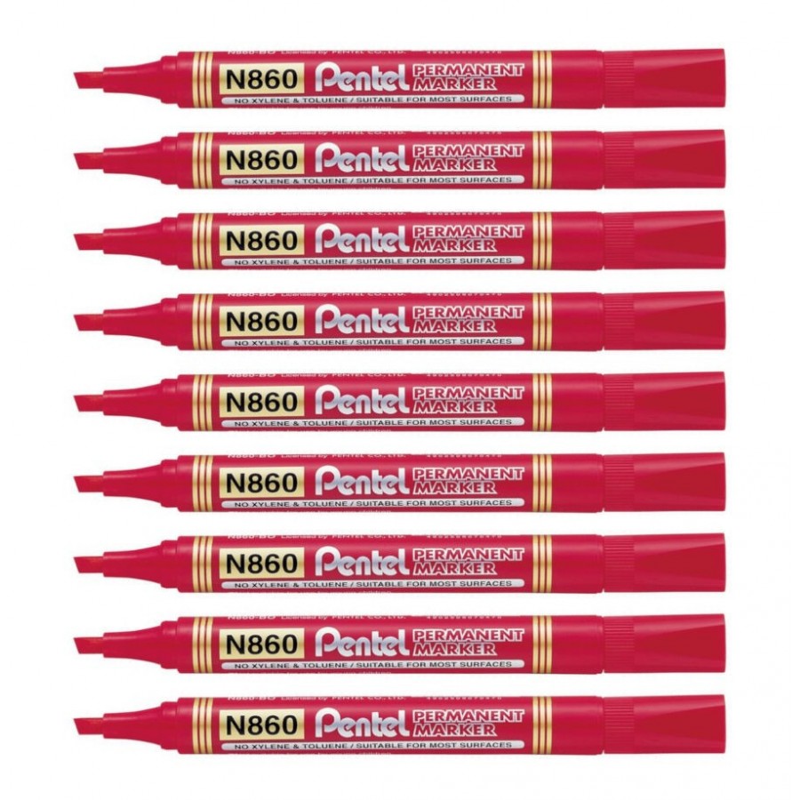 Marker-Permanentny-Pentel-N860-Czerwony-ścieta-koncowka-zestaw-10-szt
