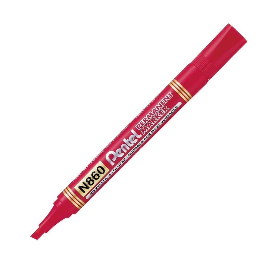 Marker Permanentny Pentel N860 Czerwony ścięta końcówka - zestaw 10 szt