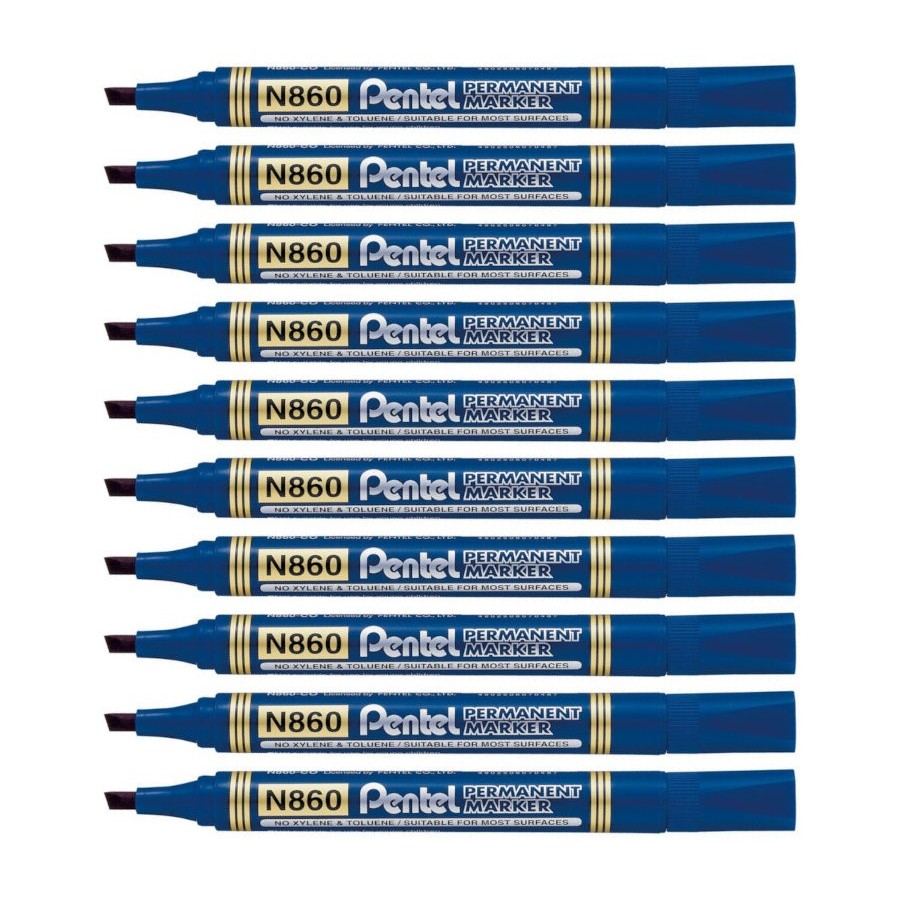 Marker-Permanentny-Pentel-N860-Niebieski-ścieta-koncowka-zestaw-10-szt