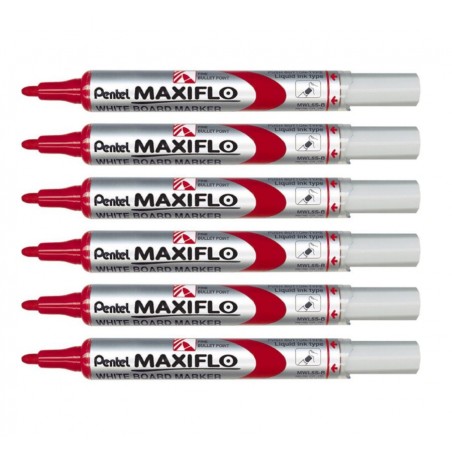 Marker-do-tablic-suchościeralnych-Pentel-Maxiflo-S-czerwony-zestaw-6-szt