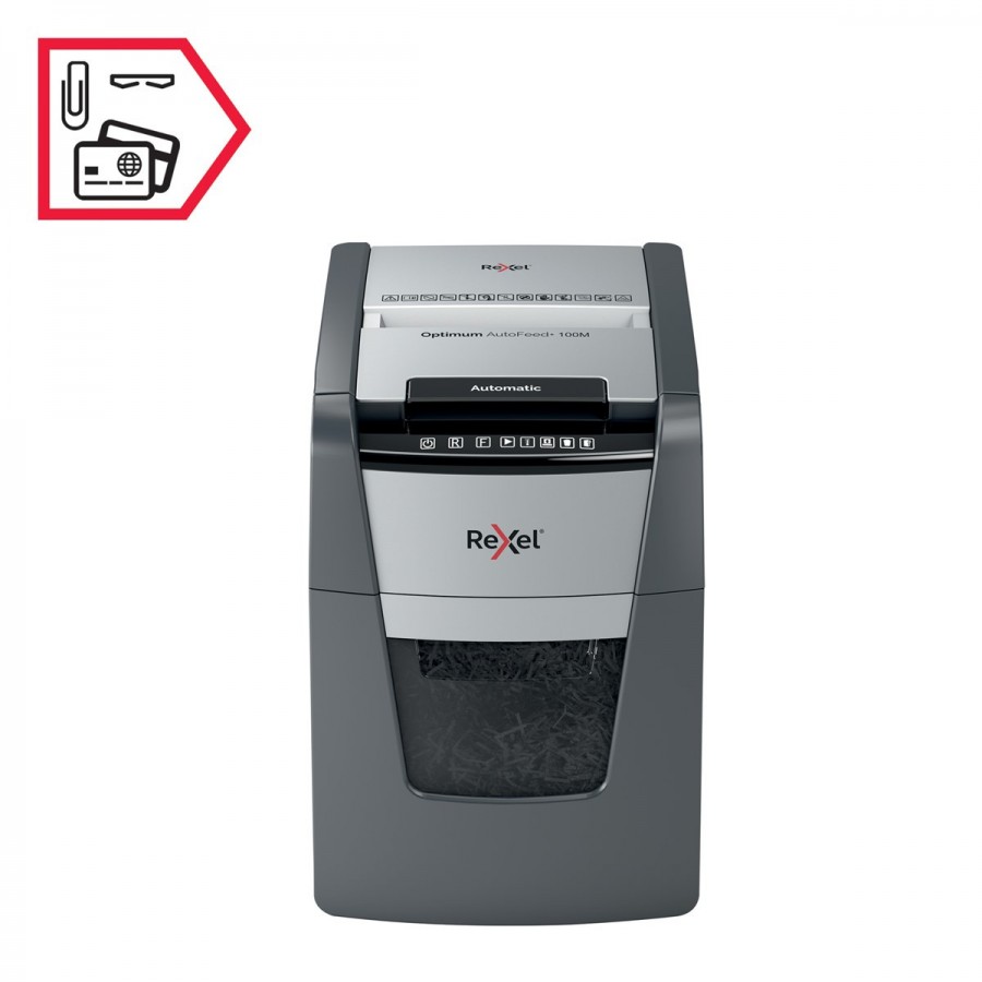 Niszczarka Rexel Optimum AutoFeed+ 100M, (P-5), 100 kartek, 34 l kosz