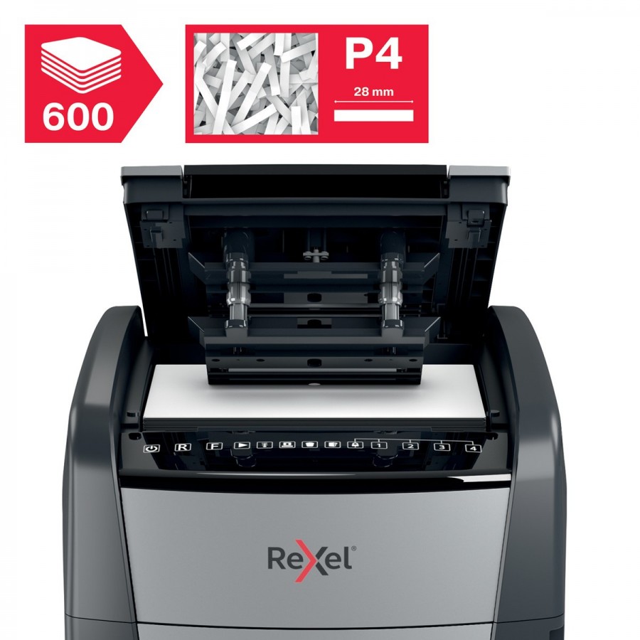 Niszczarka Rexel Optimum AutoFeed+ 600X, (P-4), 600 kartek, 110 l kosz