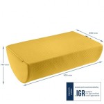 Żółty podnóżek ergonomiczny Leitz Ergo Cosy z naniesionymi na zdjęcie wymiarami.