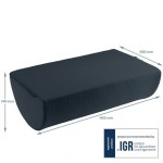Szary podnóżek ergonomiczny Leitz Ergo Cosy z naniesionymi na zdjęcie wymiarami.