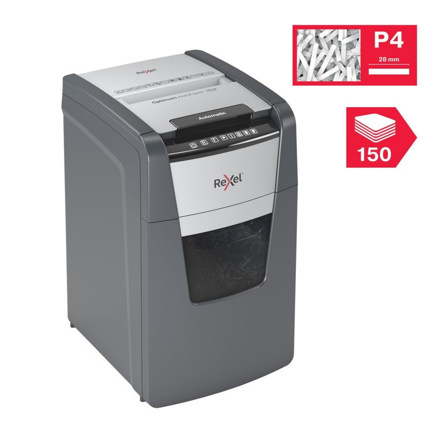 Niszczarka Rexel Optimum AutoFeed+ 150X, (P-4), 150 kartek, 44 l kosz