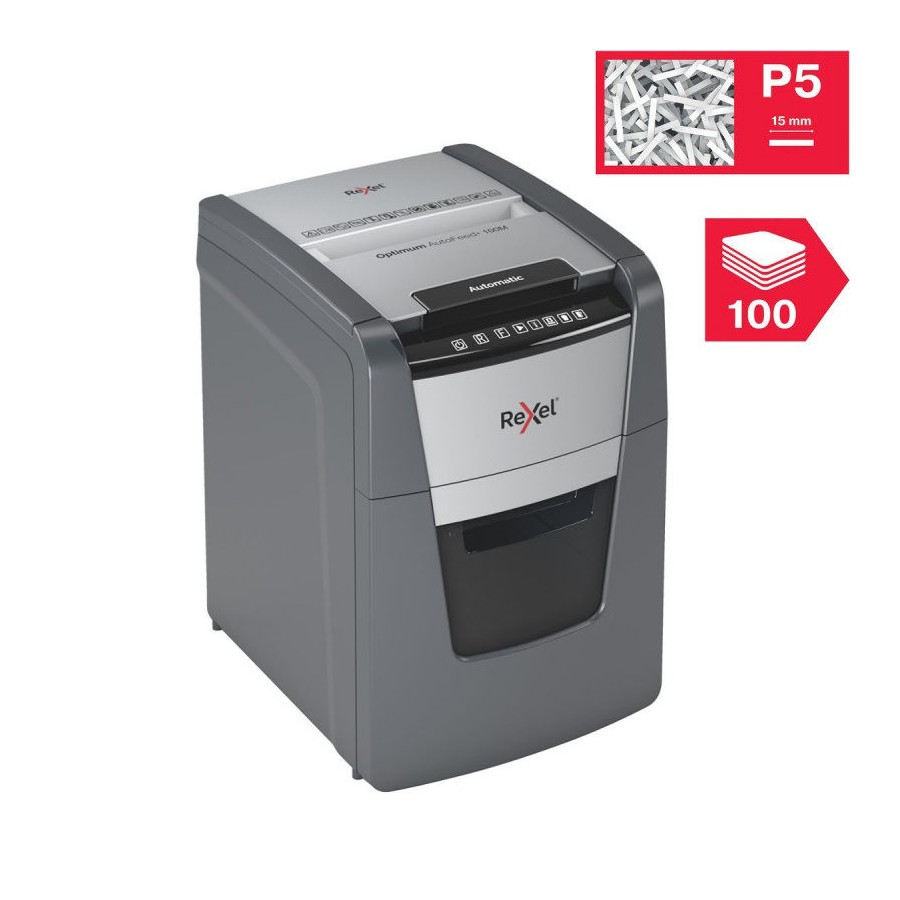 Niszczarka Rexel Optimum AutoFeed+ 100M, (P-5), 100 kartek, 34 l kosz