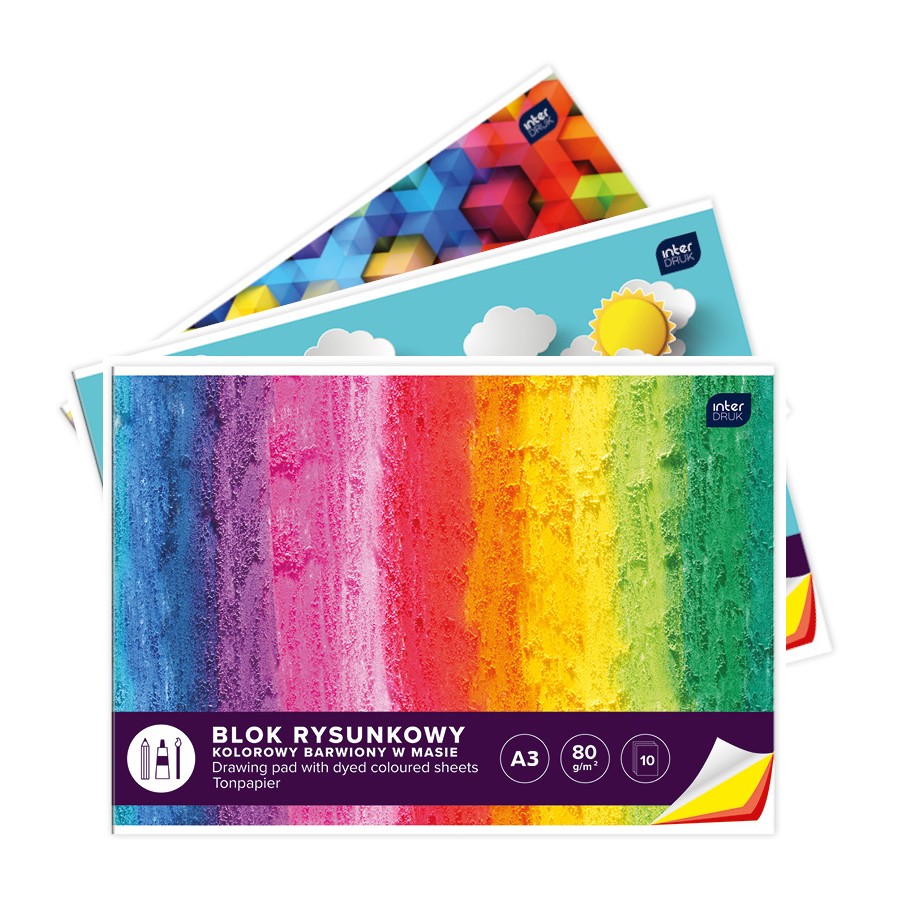 Blok Rysunkowy Kolorowy A3 10 Kartek 80g/m2