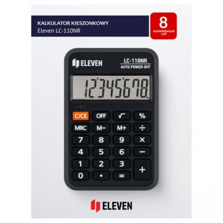 Kalkulator biurowy kieszonkowy 8-cyfrowy Eleven LC-110NR Czarny