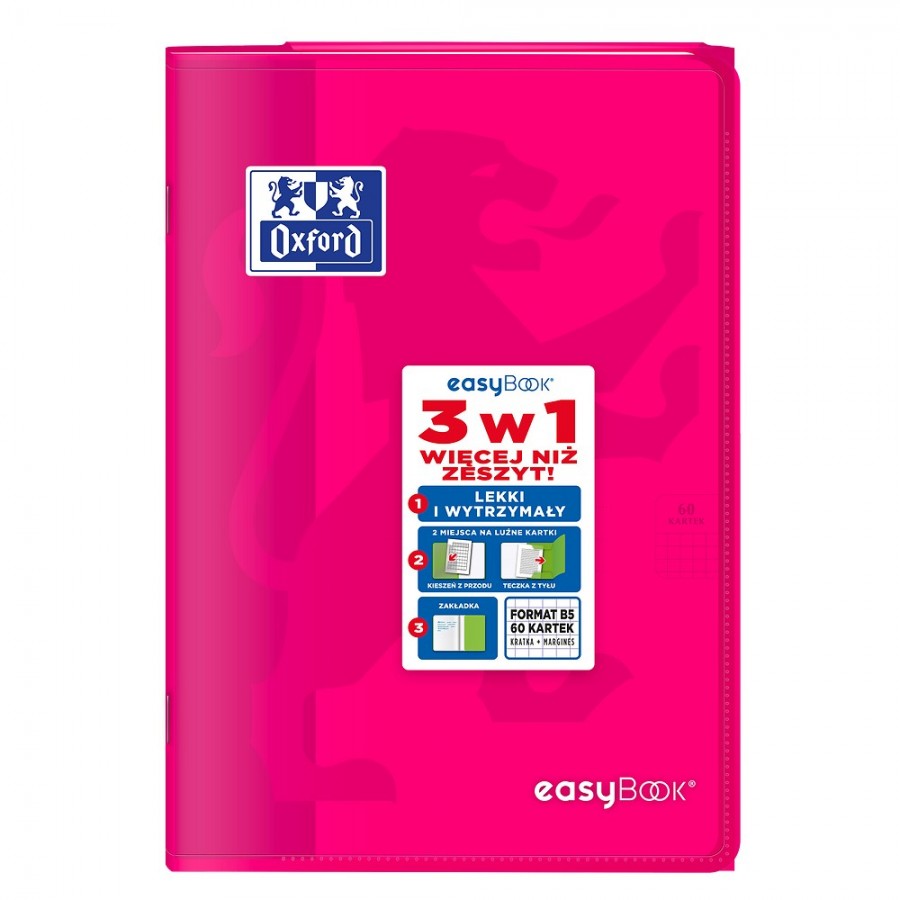 ZESZYT OXFORD PP EASYBOOK B5/60K KRATKA Z MARGINESEM MIKS KOLORÓW