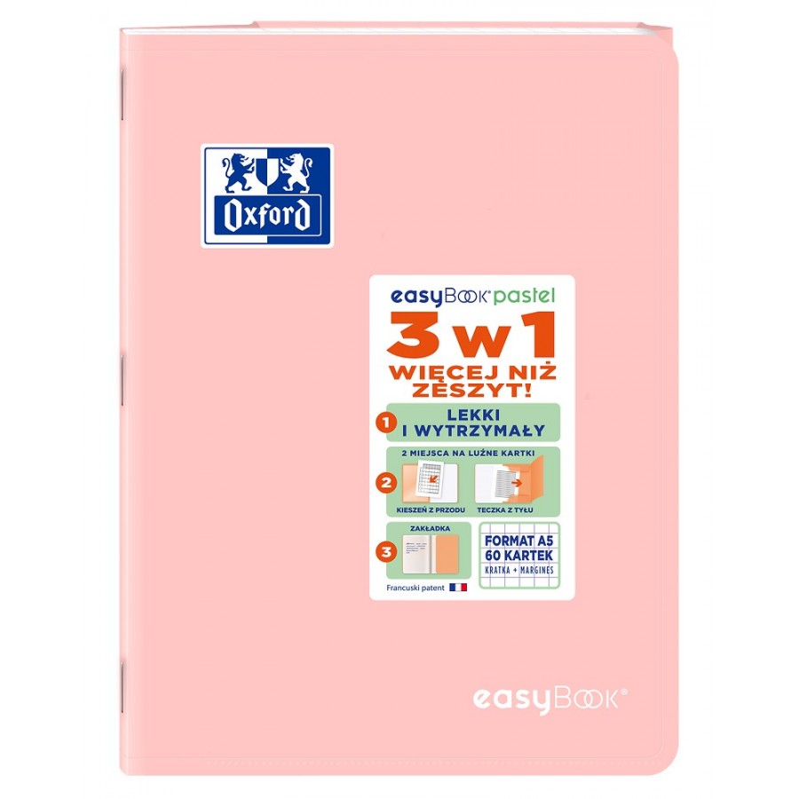 ZESZYT OXFORD EASYBOOK PASTEL A5/60K KRATKA Z MARGINESEM