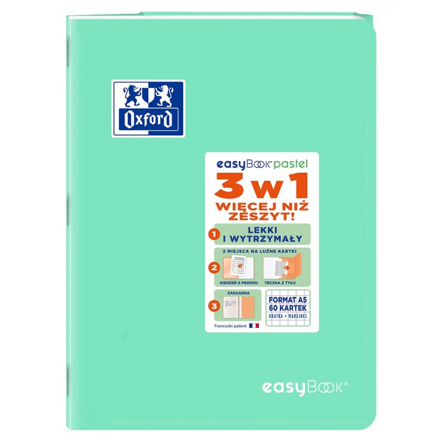 ZESZYT OXFORD EASYBOOK PASTEL A5/60K KRATKA Z MARGINESEM