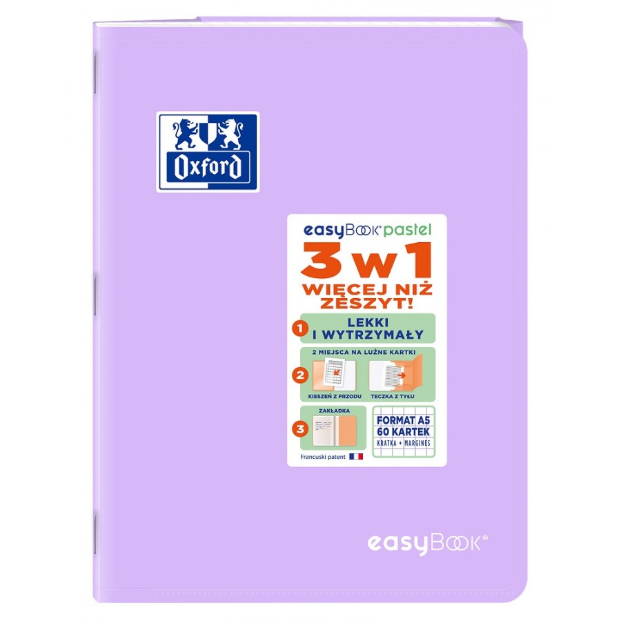 ZESZYT OXFORD EASYBOOK PASTEL A5/60K KRATKA Z MARGINESEM