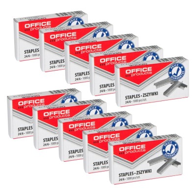 Zszywki Office Product Srebrne 24/6 1000 sztuk - zestaw 10 opakowań