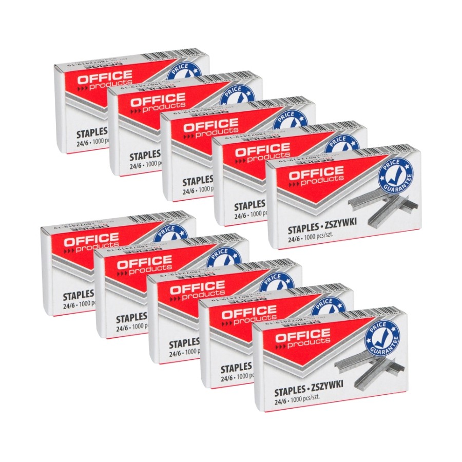 Zszywki Office Product Srebrne 24/6 1000 sztuk - zestaw 10 opakowań