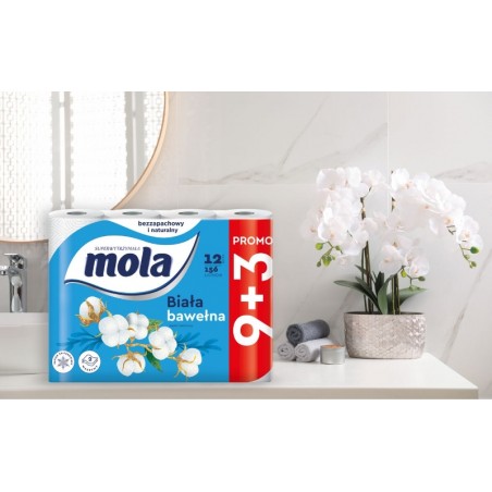 Papier toaletowy 2-warstwowy 12 rolek Mola Biała Bawełna
