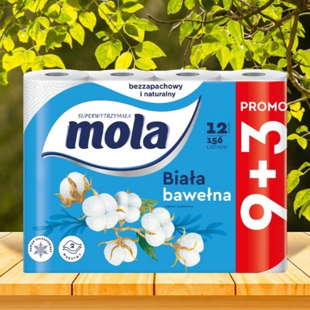 Papier toaletowy 2-warstwowy 12 rolek Mola Biała Bawełna