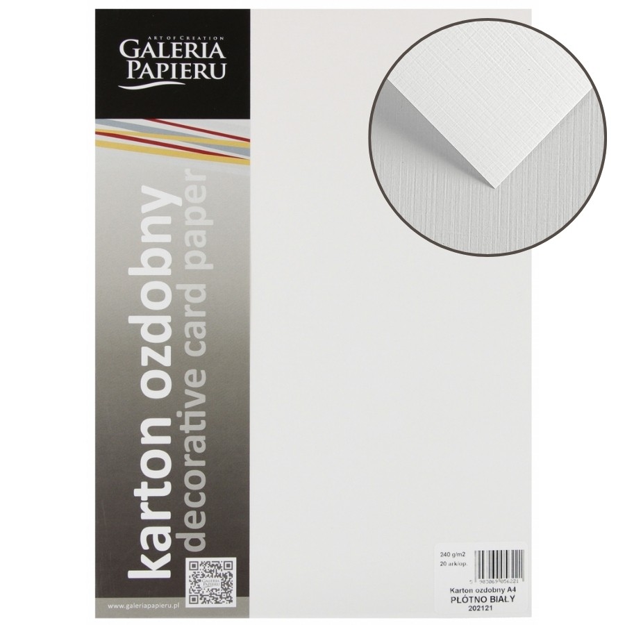 Karton Wizytówkowy A4 20 arkuszy 240G/m2, Płótno Biały
