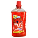 Czerwona butelka płynu uniwersalnego do mycia Ajax Floral Fiesta.