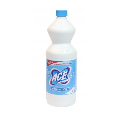 Biała butelka Ace z niebieską etykietą i zakrętką.