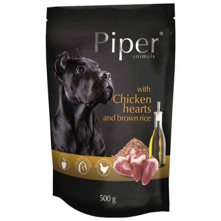 Saszetka z karmą Piper z sercami kurczaka i jej składniki